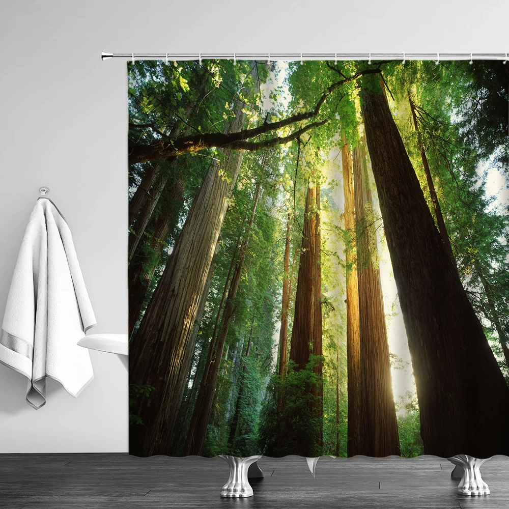 Штора для душа с природным пейзажем s лесной водопад зеленый луг цветок весенний