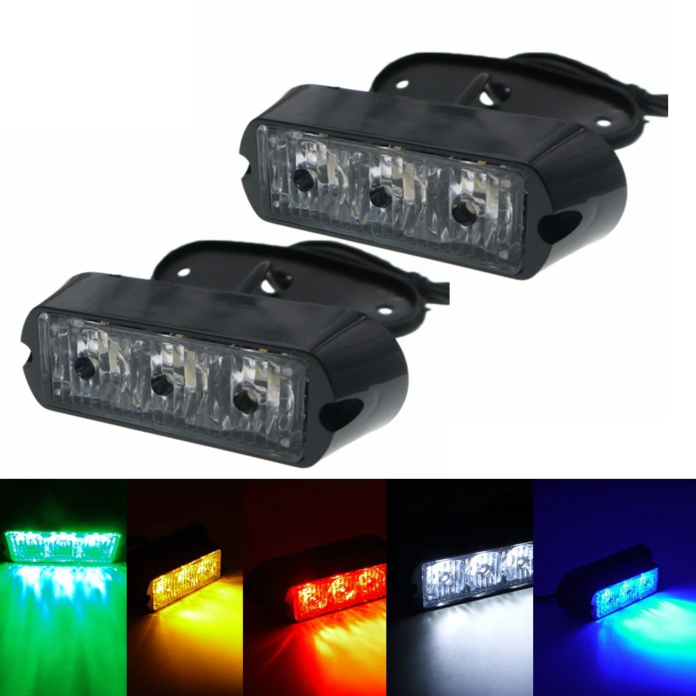 

2pcs DC12V/24V 3LED 3W Car Truck Side Emergency Strobe Flash Warning Light Police Lamp Amber Red Blue White Green Waterproof