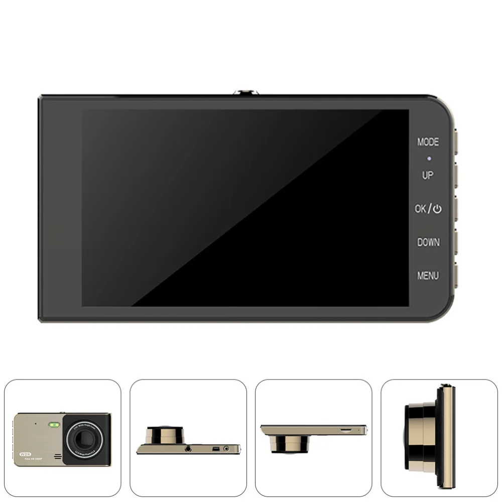 

4in Touch Screen 1080P High Definition Double Lens Dash Cam Car Camera (Golden)