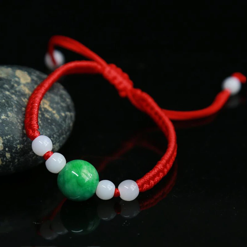 

Handmade Red Rope Bracelet for Men Women Gift Lucky Bracelets & Bangles Red String with Jadeite Stone