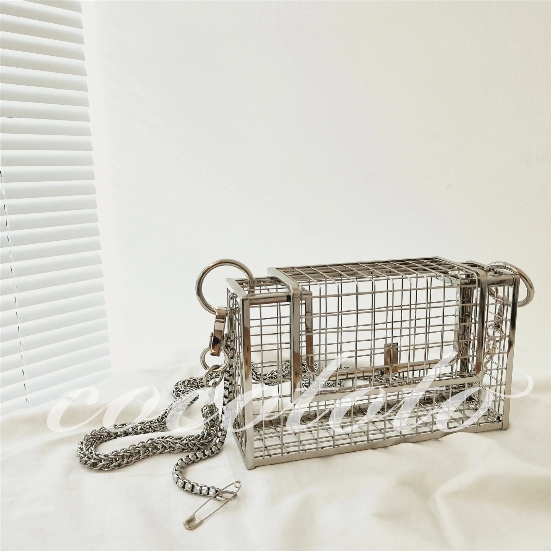 etal Hollow Out Clutch Bag Bird Cage Women Handbag Tote Cage Girls Big Chain Bags Purse Evening Double Chain Bag