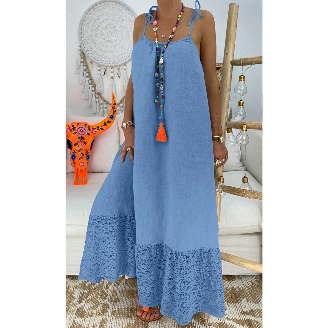 2019 Strappy Vestidos Для женщин без рукавов Пляжное длинное платье Летний бохо-стиль