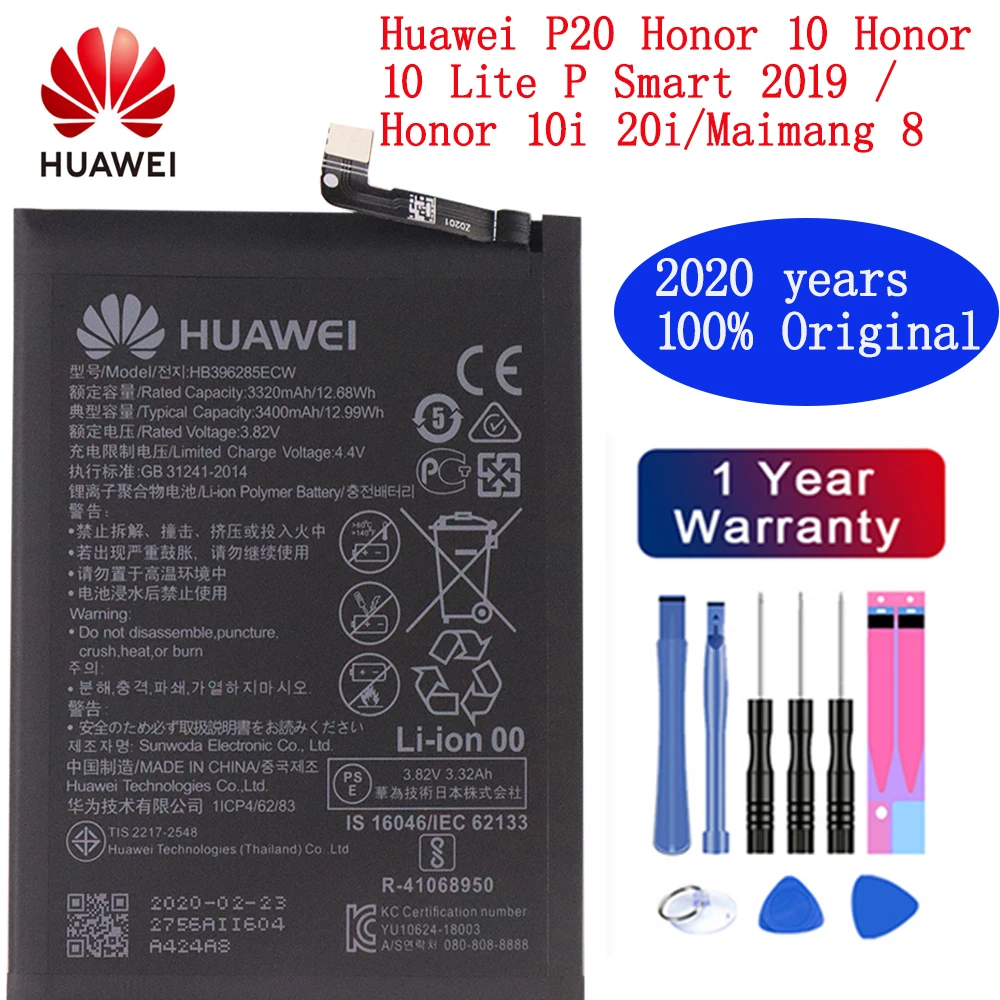 

Оригинальный аккумулятор Hua Wei 3400 мАч HB396285ECW для телефона Huawei P20 Honor 10 Honor 10 Lite P Smart 2019 / Honor 10i 20i, батареи