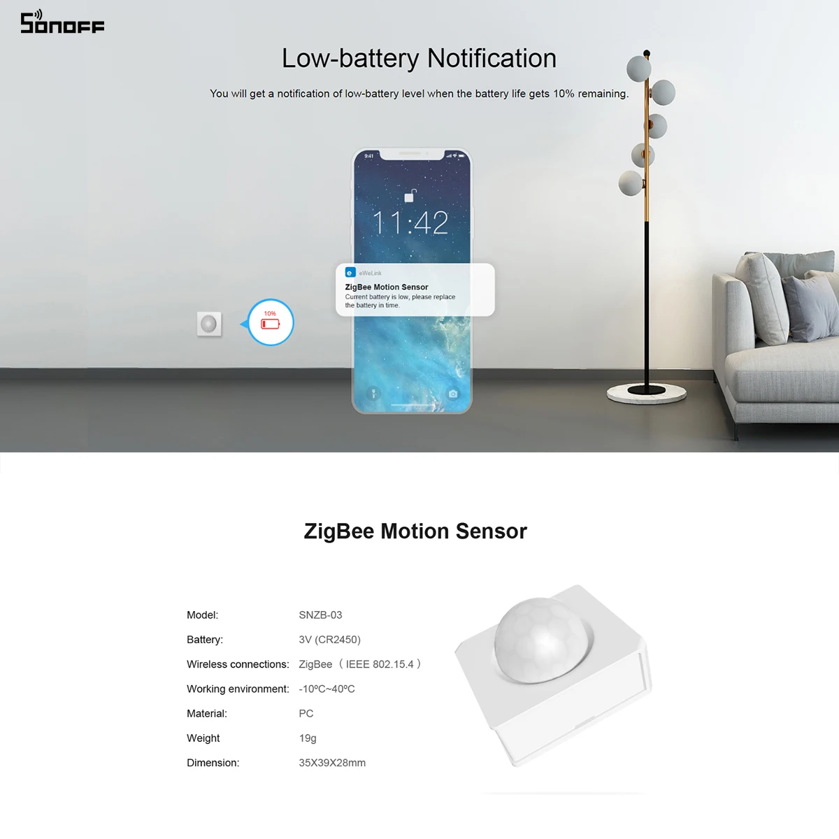 Датчик движения SONOFF SNZB-03 Zigbee Smart ZigBee с приложением eWeLink | Электроника