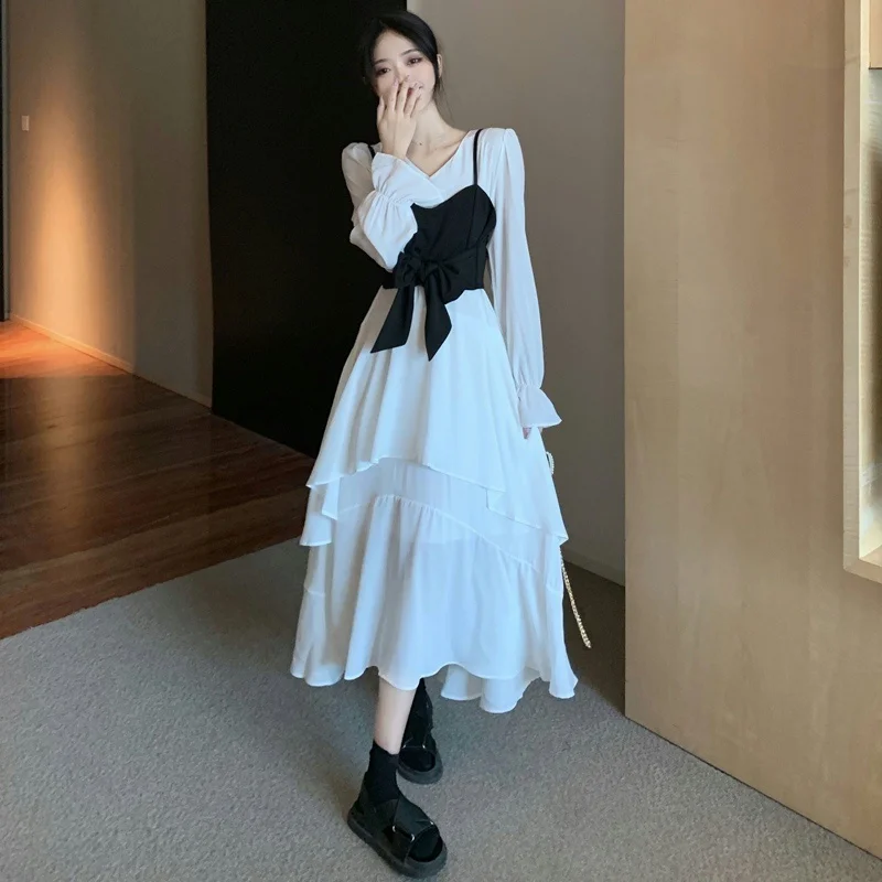 Однотонные женские комплекты с платьем Белое Женское платье весна-осень 2021