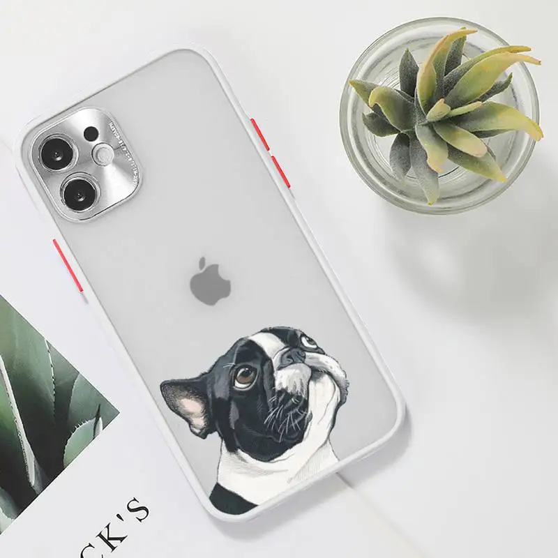 

Dog French Bulldog Phone Case For iPhone 12 11 Mini Pro XR XS Max 7 8 Plus X Matte transparent White Back Cover