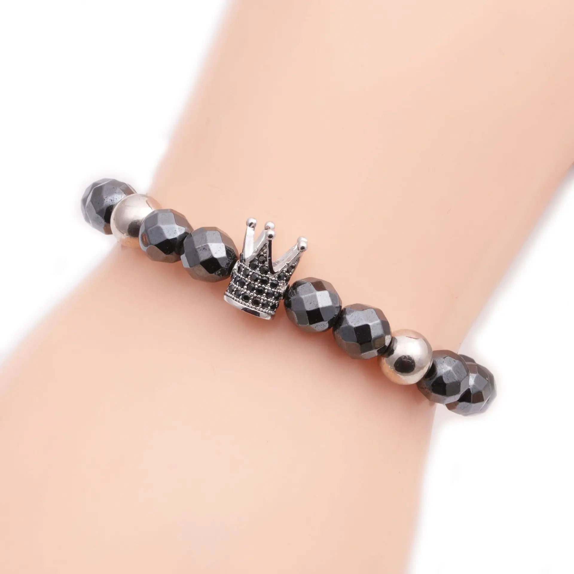 

Hot Sale Faceted Black Gallstone Bracelet Crown Beaded Men And Women Universal Couple Gift Hand Accessories New Fashion Jewelry