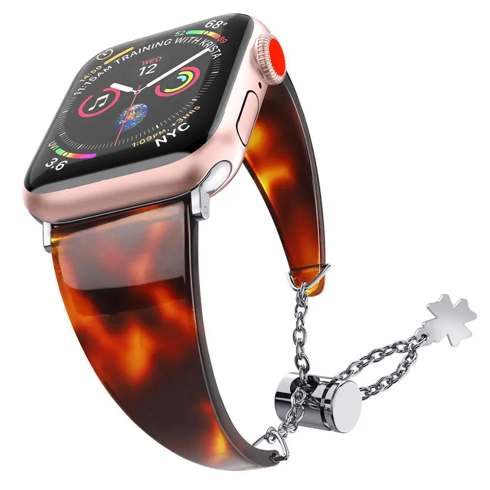 

Premium Resin & Stainless Steel Watchband for iWatch Apple Watch 5 4 3 2 1 44/42/40/38mm Women Jewelry Band Wrist Strap Bracelet