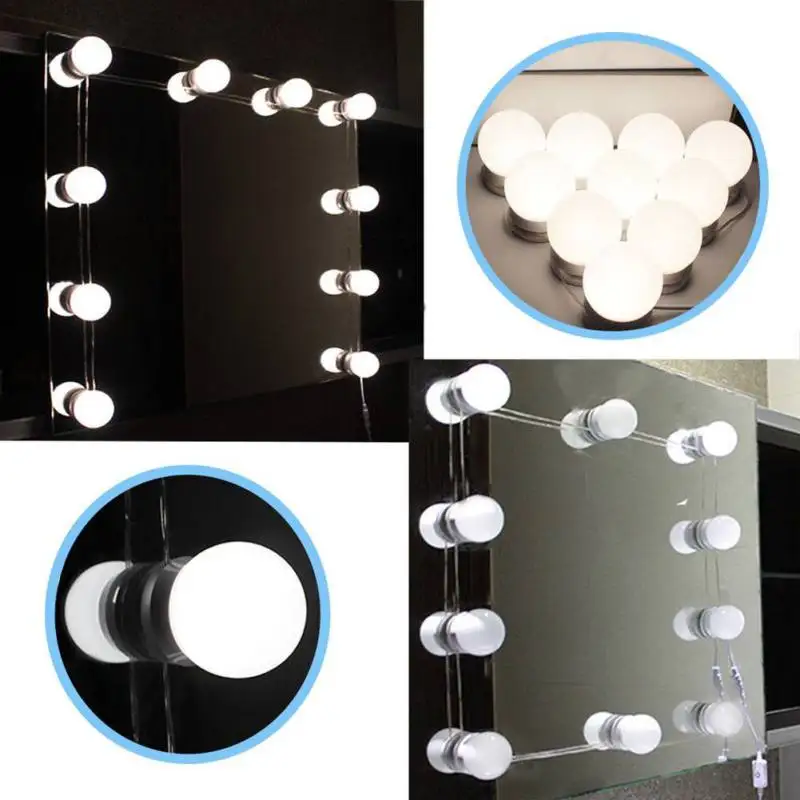 USB White Dresser Light 10 Lamp LED Dimmable Soft 220V for Dressing Table Plastic Girl Bedroom Decoration | Дом и сад