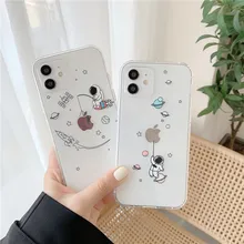 Fashion Space Astronaut Transparent Phone Case For iPhone 13 12 11 Pro Max Mini X XR XS 7 8 Plus Camera Protection Soft Cover