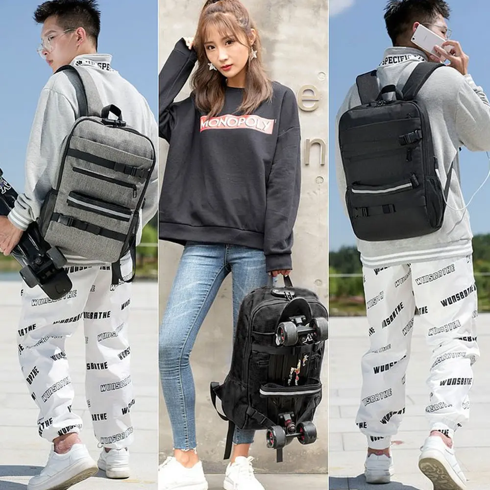 skateboard backpack bag anti theft password lock usb charging shoulder bag men women leisure travel computer bag longboard bag free global shipping