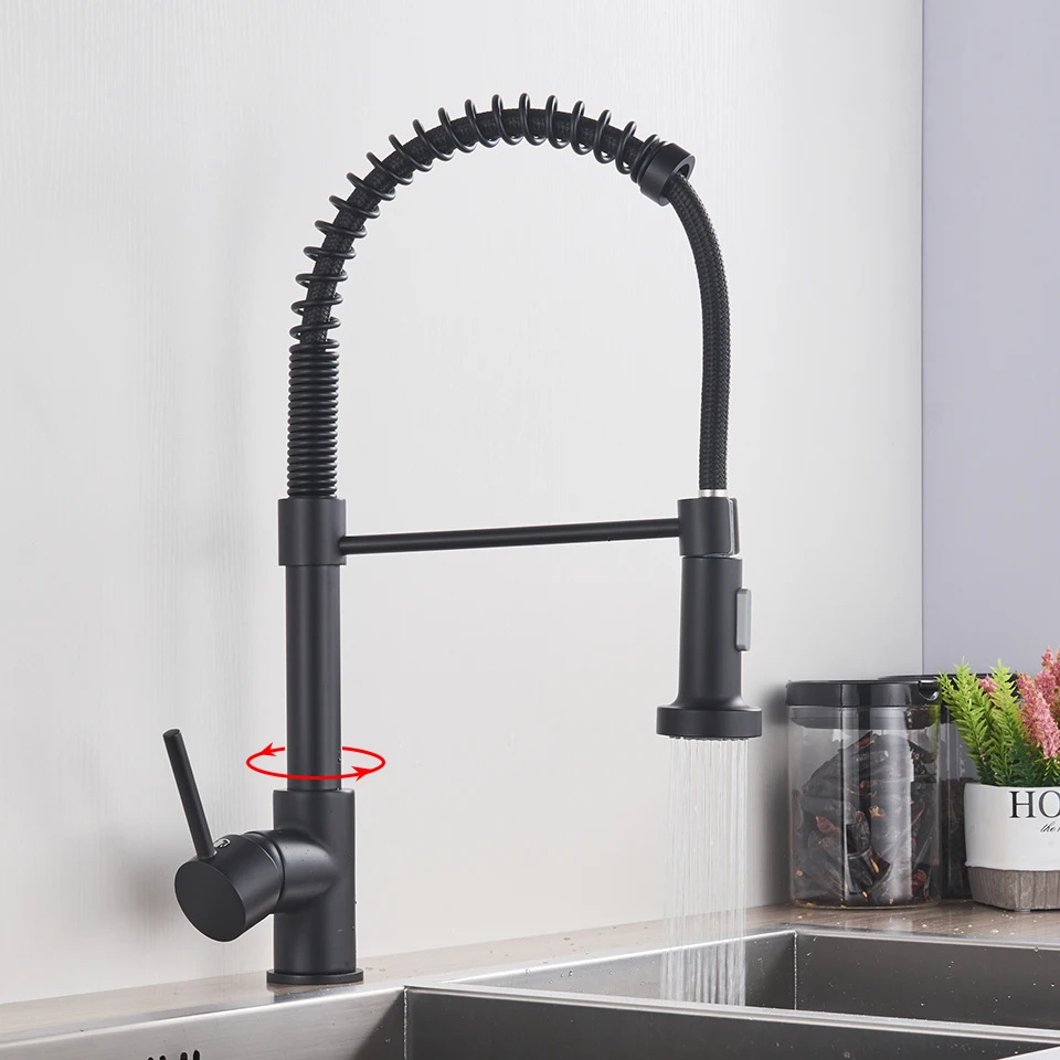 Матовый черный кухонный кран смеситель с креплением на раковину поворот 360