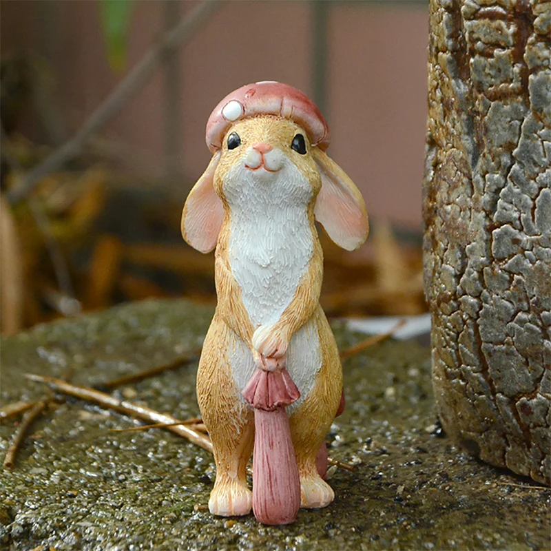 

Creative Kawaii Rabbit Pastoral Style Resin Ornaments Simulation Animal Garden Decoration Gift Mushroom Bunny Music Bunny Modern