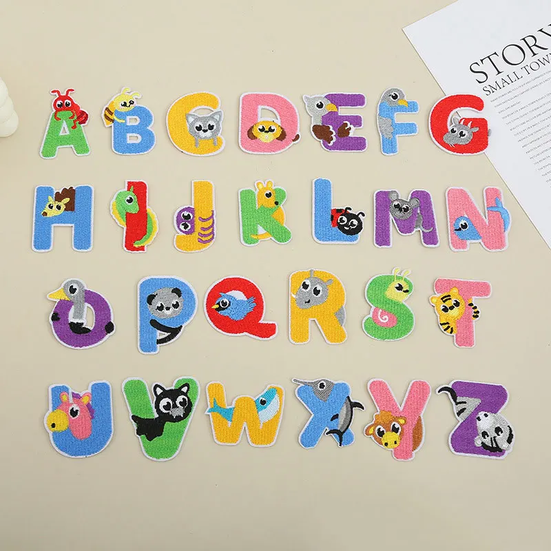 Нашивка с надписью Английский алфавит Мультяшные животные термоклейкая для