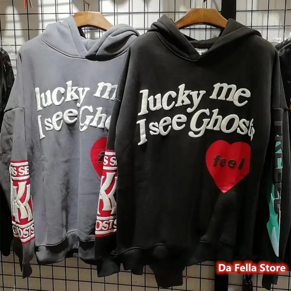 Худи Kanye West с надписью Lucky me i see Ghost худи красным сердечком искусственными