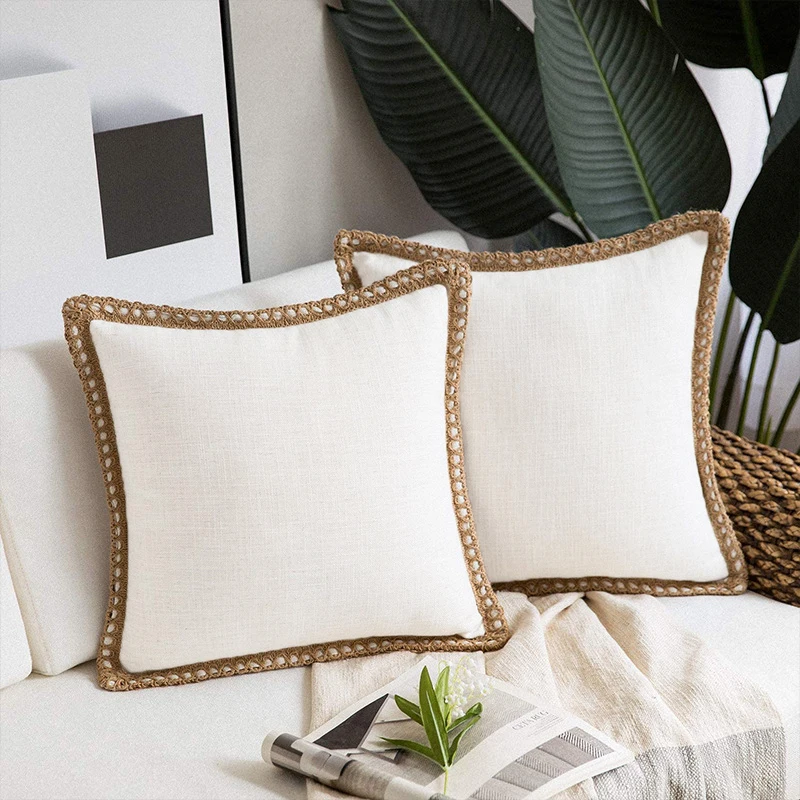 

Luxury Cushion Cover 45x45/30x50/50x50cm Linen Pillowcase for living Room Throw Pillow cover with Lace For Car Seat Chair Decor