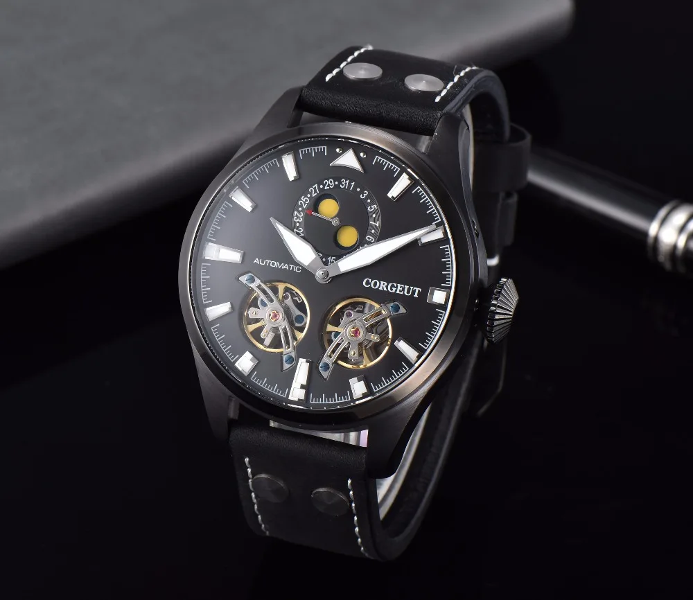 Corgeut 47 мм чехол мужские часы автоматические PVD Storage Tourbillon механические D18|Мужские