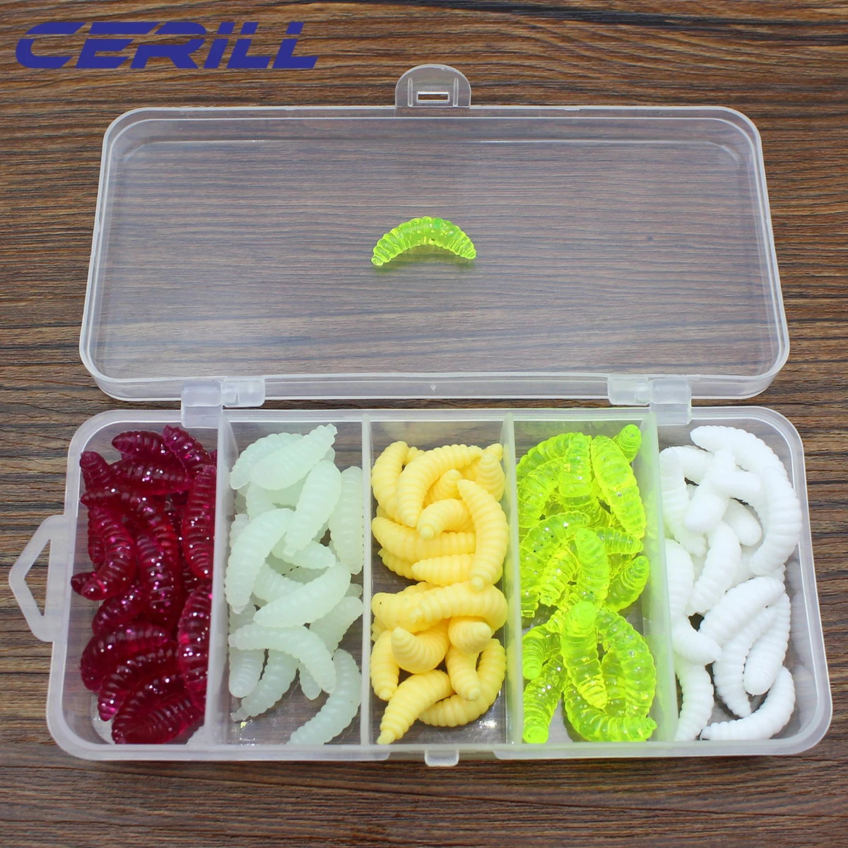 Cerill 100 pcs/kit Smell Soft Baits Worms Luminous Fishing Lure Maggot 20 mm Artificial Silicone Carp Bass Fishing Accessories