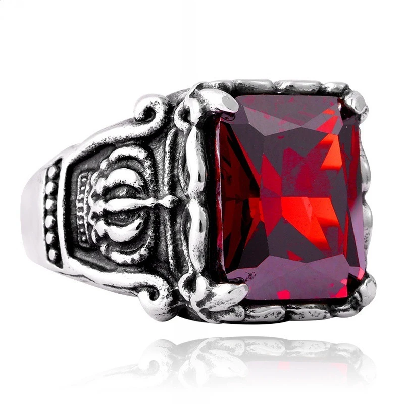 

Crimson Big Stone Ring Mens Stainless Steel Men Classic Dragon Claw Punk Jewelry Rock Ring Men's Initial Ring