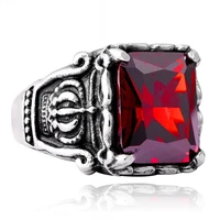 crimson big stone ring mens stainless steel men classic dragon claw punk jewelry rock ring mens initial ring