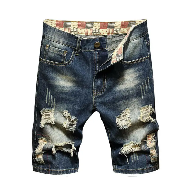 Мужские рваные джинсовые шорты до колен светильник потертые Рваные повседневная