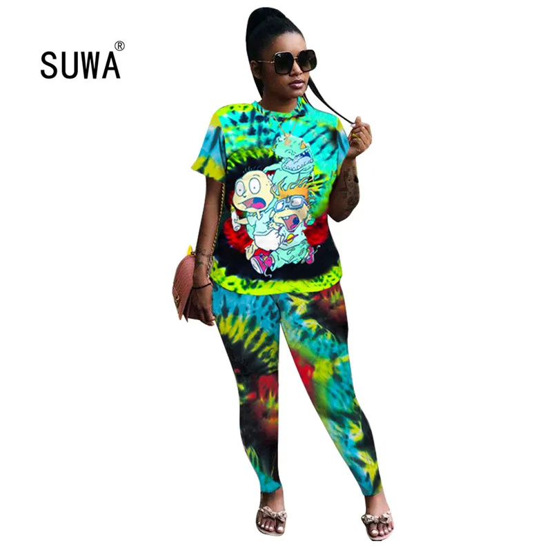 

Wholesale Print Women Sets Summer Cotton Tracksuit Tops+Pants Suit Two Piece Set Night Club Party Outfits Sportswear 2pcs Street