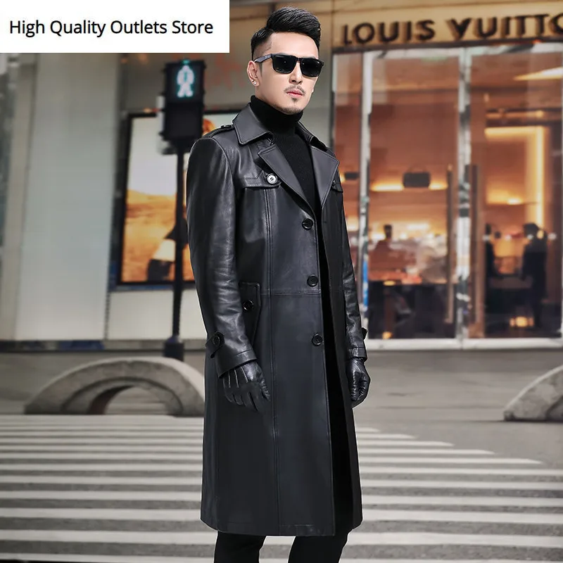 

men genuine leather trench long sheepskin outerwear