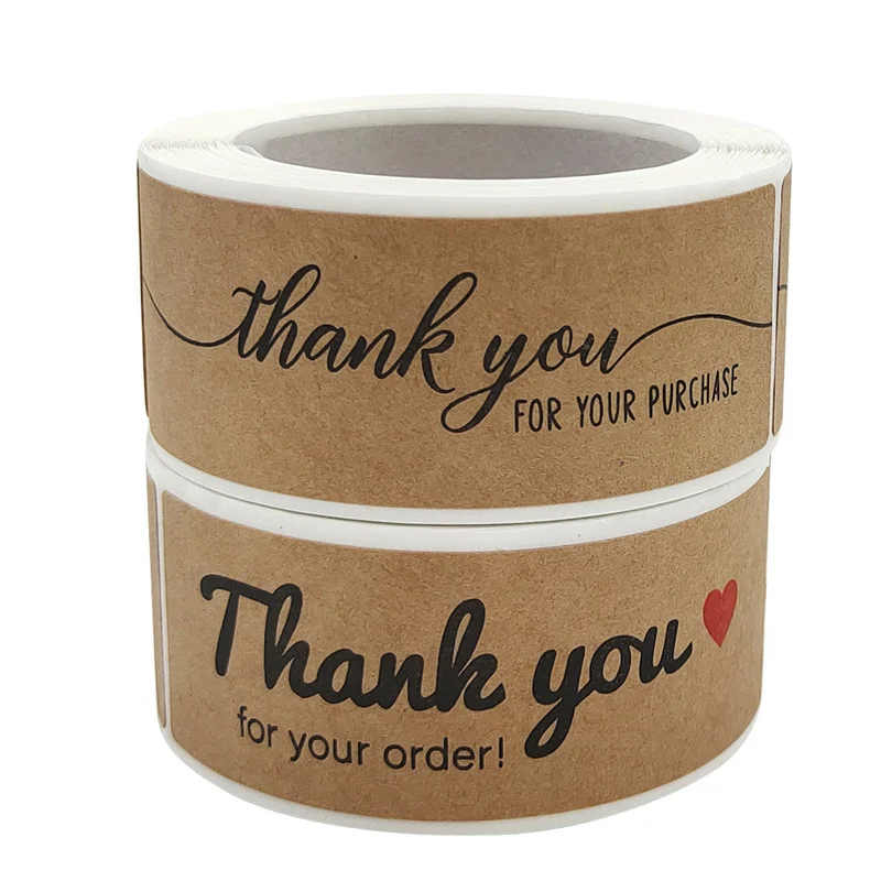 

120PCS roll kraft paper self-adhesive sticker label Thank you for your order Sealing sticker for baking cake