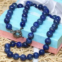 european style egyptian lapis lazuli stone 8 14mm stone round beads hot sale elegant chain necklace jewelry 18inch my4506