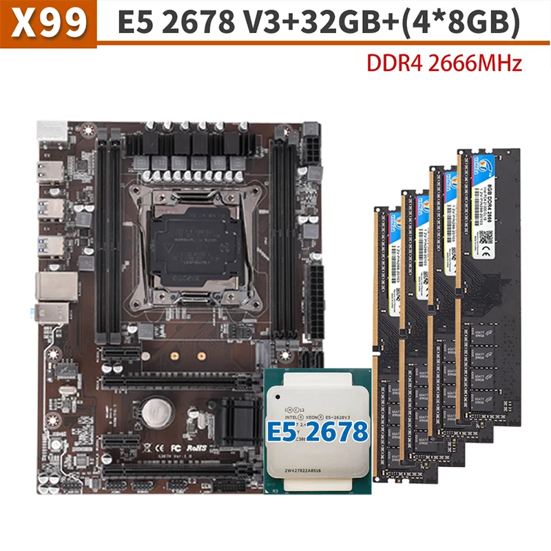 Bestellen VEINEDA Original X99 D4 Motherboard Mit Xeon E5 2678 V3 LGA2011-3 CPU 4 Stücke X 8GB = 32GB 2666MHz DDR4 Speicher