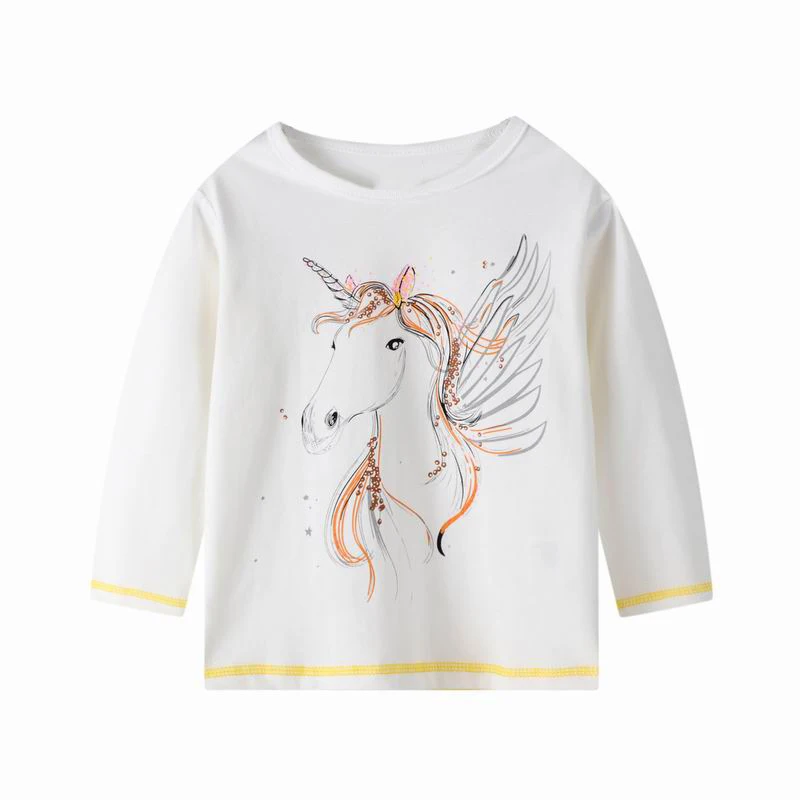 

Jumping Meters Girls Spring Autumn Cotton Toddler Baby Cute Unicorn Pattern Tops Long Sleeve T-Shirt Casual Clothing 2-7Years