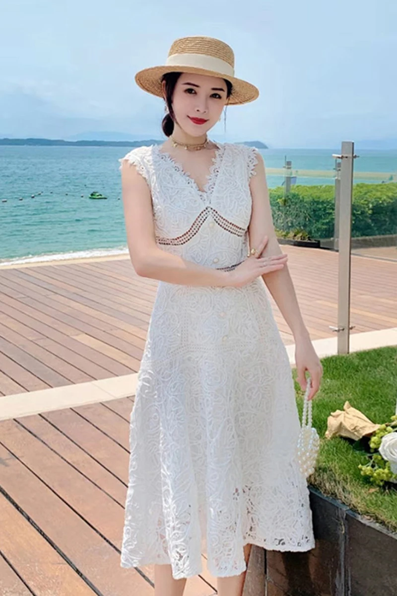 

Summer Plus Siz Sexy Wedding Bridesmaid Women Dress 2021 Summer White Lace Overknee A Line Dress Female Bandage Dresses