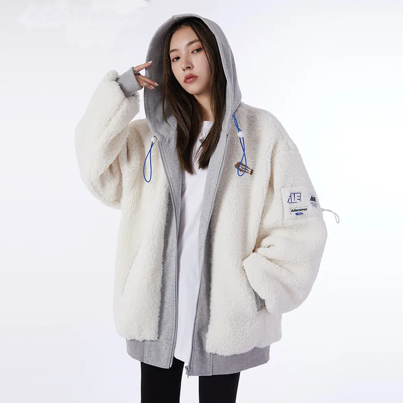 

Ader Lamb Wool Coat Women's 2021 Autumn Winter Fashion Trend Loose Fake Two Piece Lamb Cashmere Sweater for Men and Women