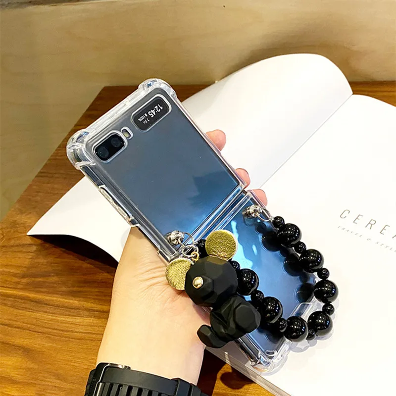 Luxury Fashion Bear Hand Chain Case Cover For Samsung Galaxy Z Flip 5G ZFlip 4 Case for Galaxy Z Flip 3 5G F7110 Etui Funda Capa