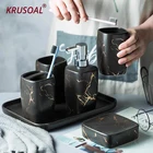 Набор для ванной из мраморной керамики, 5 предметов, дозатор мыладержатель для зубной щеткистаканмыльница, лоток, аксессуары для украшения ванной