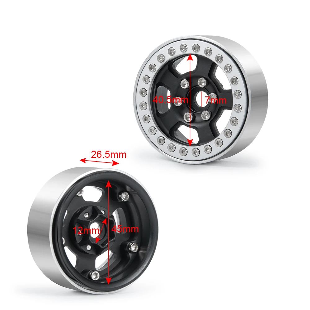 

YEAHRUN 1/4/5pcs 1.9" Black Sliver Alloy Beadlock Wheel Rim for 1/10 RC Crawlers SCX10 D90 (#46)