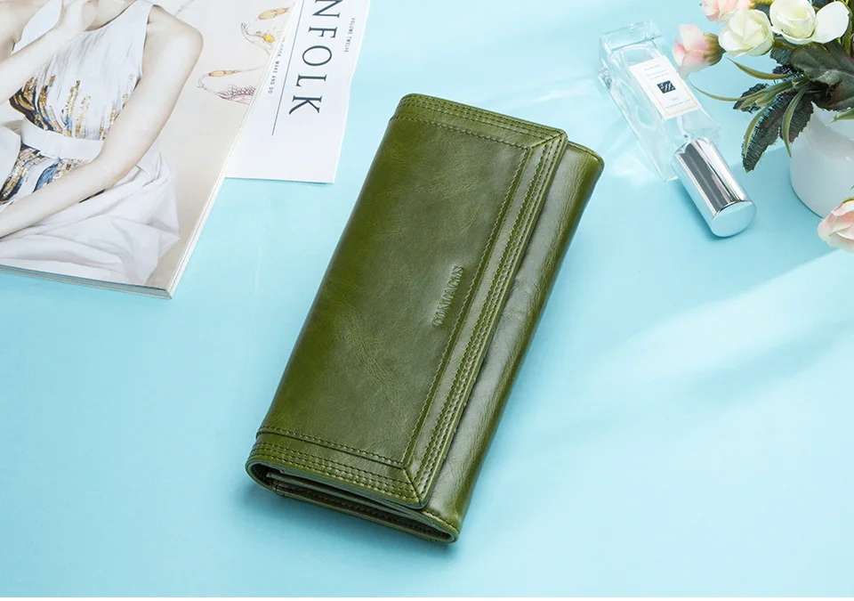Contact's Fashion Women Wallets With Card Holder Genuine Leather Long Clutch Brand Design Female Coin Purses Cell Phone Pocket