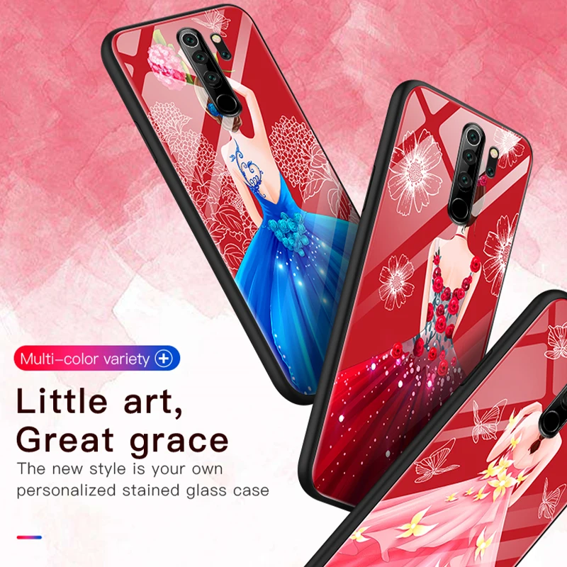 

Luxury Cute Flower Butterfly Girls Glass Phone Case For Xiaomi Redmi Note 8 7 6 5 Mi 9 8 SE Lite 9T F1 Pro Plus Silicone Cover