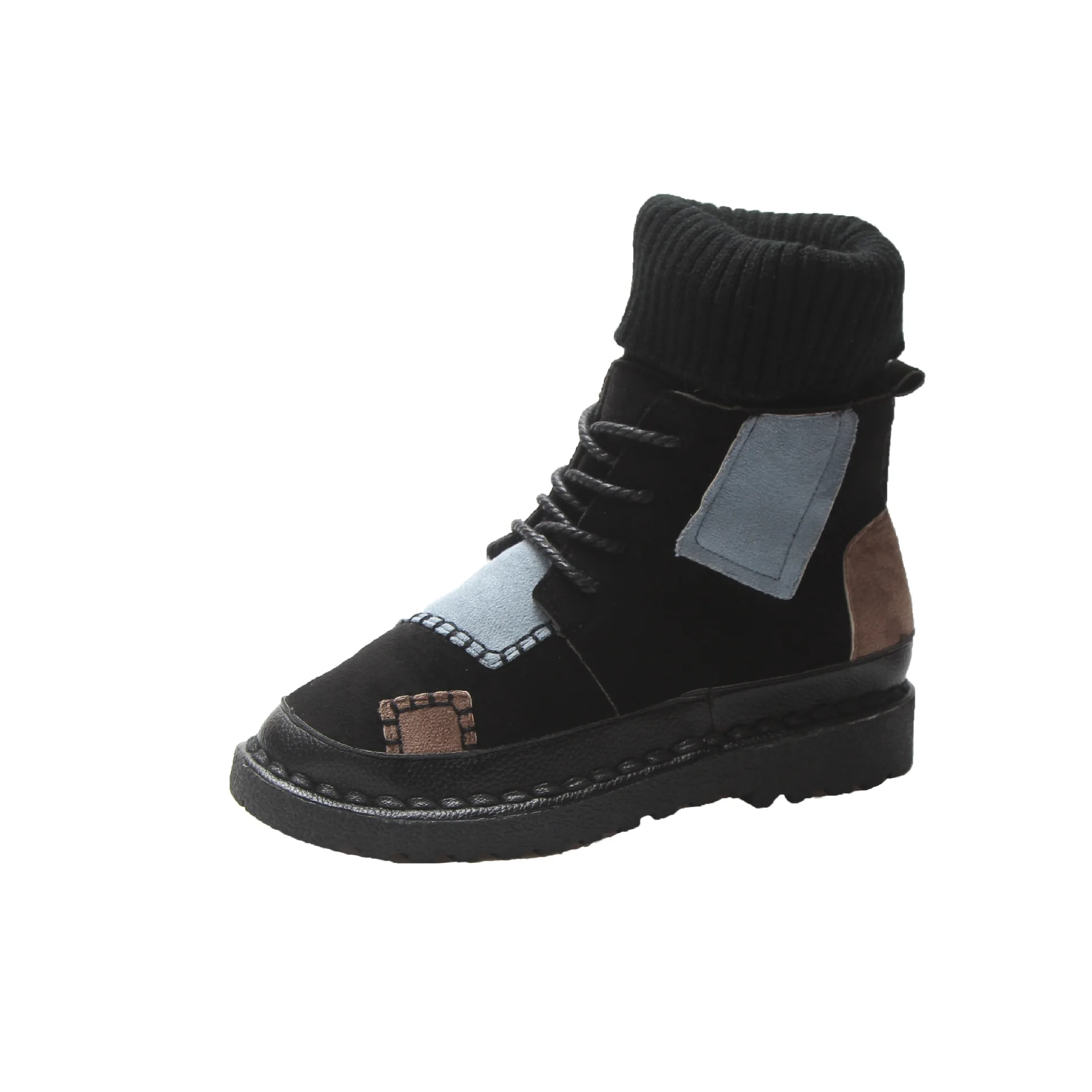 Зимние Роскошные Дизайнерские винтажные короткие ботинки с заплатками женские