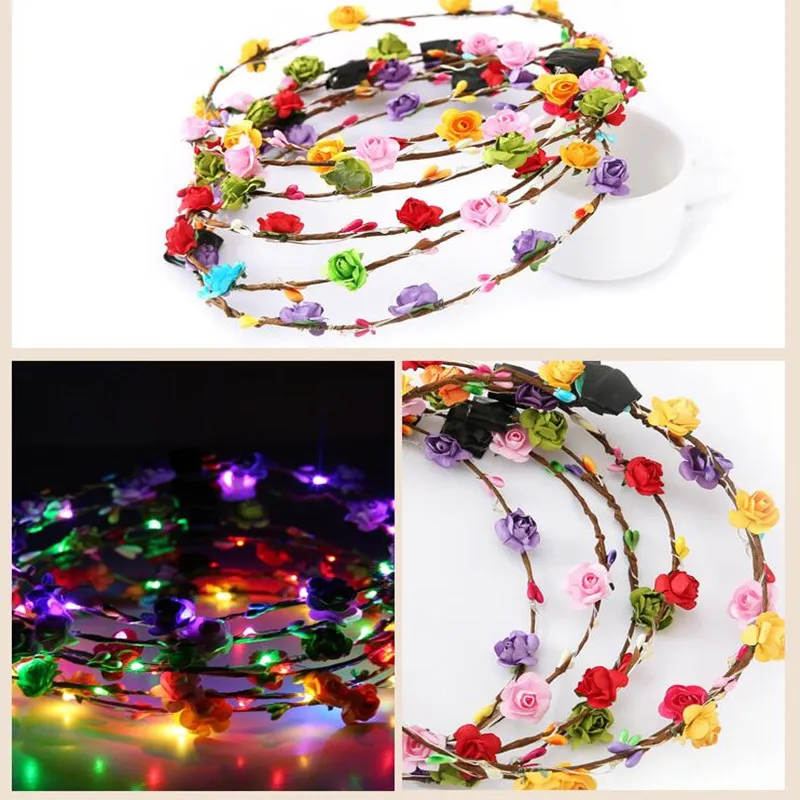 LED Flashing Paper Flower Headband Light Up Floral Garland Wreath Women Girls Headwear Party Hair Wear Wedding Christmas|hair accessories|party hair