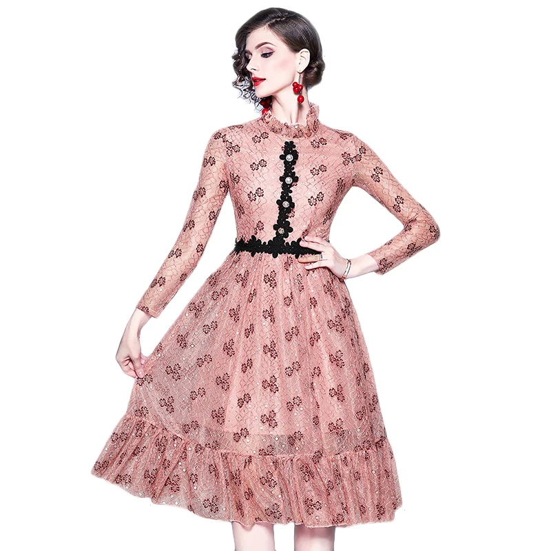 Женское платье с цветочным принтом розовое темно-зеленое бальное длинным