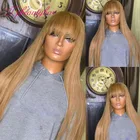 Медовая Блондинка 13x 4, парики из человеческих волос на сетке спереди с челкой, прямые, Remy, 180 плотность, бразильские парики на сетке спереди, для женщин