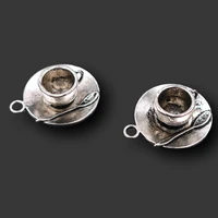 6pcs silver plated 3d coffee cup spoon pendants retro necklace bracelet accessories diy charms for jewelry crafts making a2340