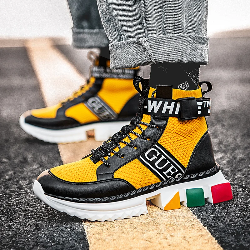 

Кроссовки-носки COZOK мужские с высоким верхом, модная уличная легкая дышащая сетчатая обувь на плоской подошве, с цветной подошвой