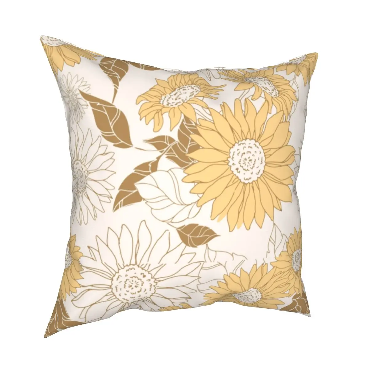 

Sunflowers Pillowcase Printed Polyester Cushion Cover Decorative Flowers Throw Pillow Case Cover Home Square 18"