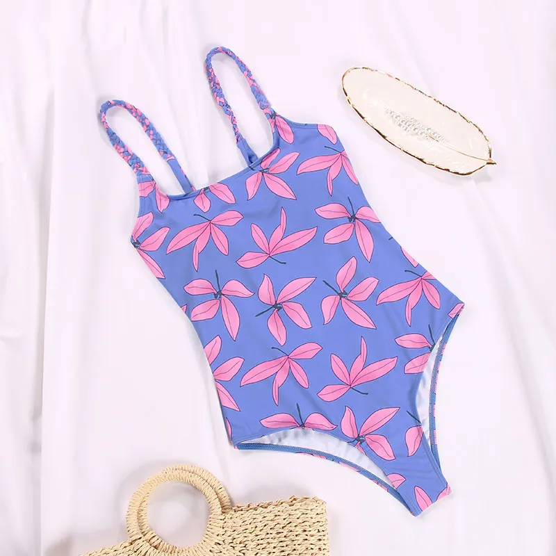 

2021 Floral Print Swimsuit Women'S Beach Fashion Pink Swimwear Women Suit Bath High Quality One Piece Swimsuit Female Monokini