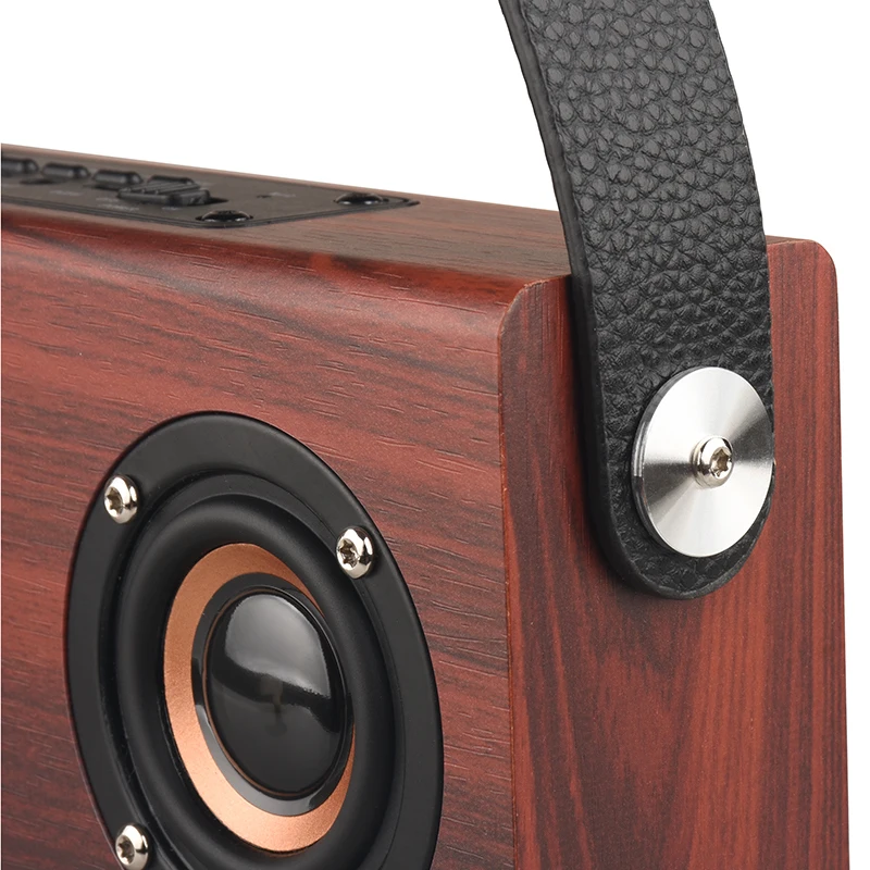 

Wood Outdoor Speaker with Leather Hand Bluetooth Wireless Sound Box Stereo Hifi Loudspeaker TF Card USB Aux Mp3 Music Player