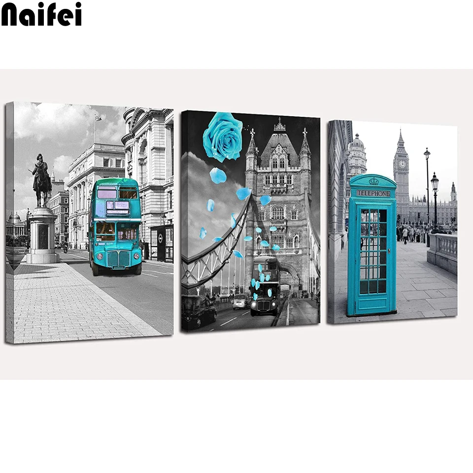 

Full Round Square Drill 5D DIY Diamond Painting London Street Bus Rose Embroidery Flower Cross Stitch Decor Mosaic Diamond Art