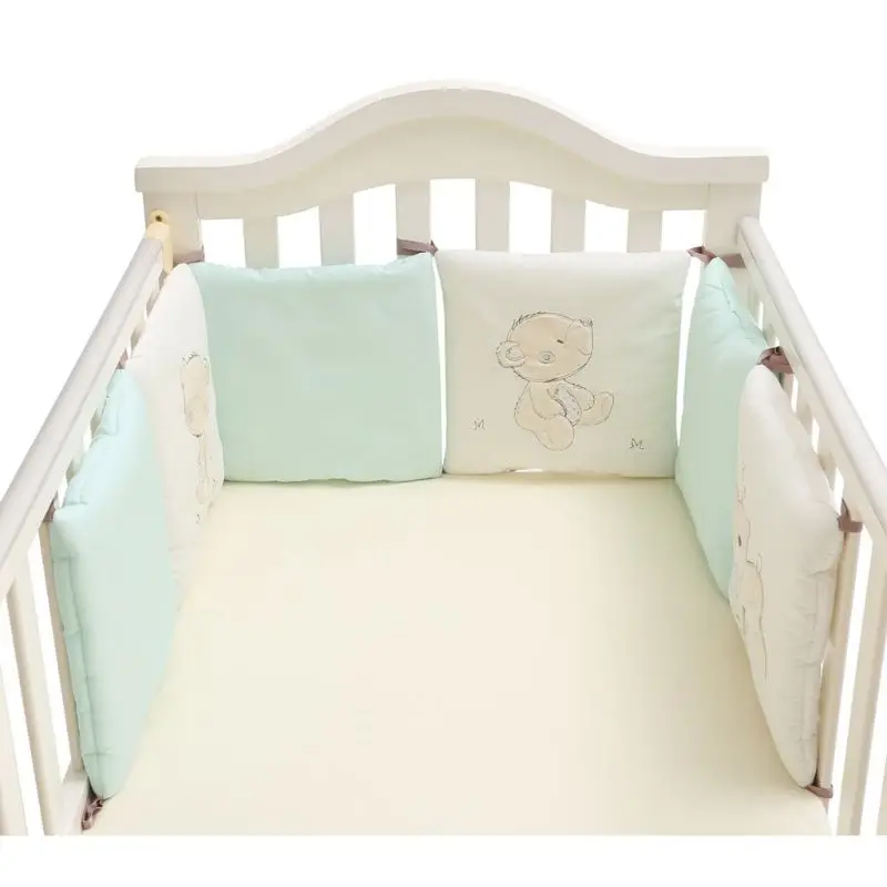 

6 Pcs Baby Crib Bumpers Infant Cot Breathable Cotton Bed Protector Bedding Set