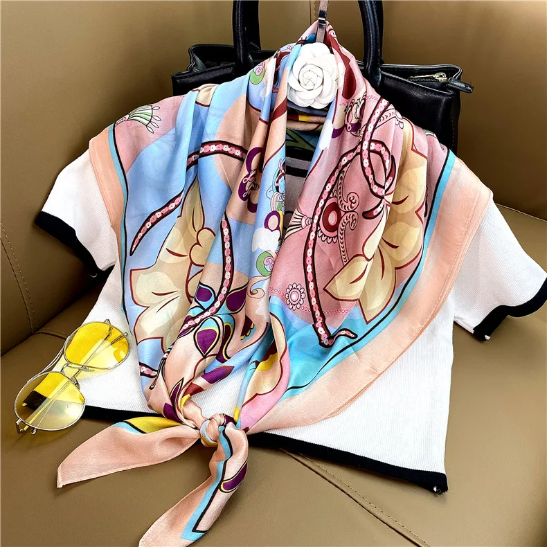 

Silk Square Scarf Cat Luxury Brand Fashion Summer Women Cat P Satin Neck Hair Tie Band Beach Hijab Head Female Foulard Kerchief